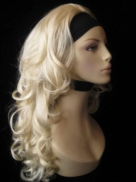 Curly blonde half wig hairpiece extension (3/4 wig), long: Meana