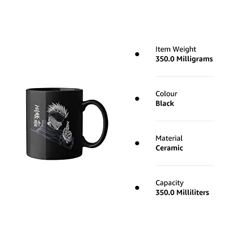 Darkbuck Hard Quality Ceramic Milk Tea And Anime Coffee Mug With Lid For Gift Jujutsu Kaisen Gojo Satoru Printed Mugs Black, 350 ML