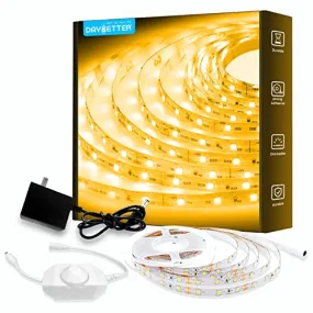 DAYBETTER Warm White LED Strip Light, 16.4ft Dimmable Bright Rope Light, 3000K LED Light Strip Warm White, Super Bright LED Tape Lights for Bedroom, Kitchen, Mirror, Home Decoration