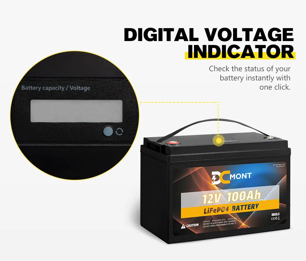 DC MONT 100Ah 12V Lithium Battery LiFePO4 Phosphate Deep Cycle Rechargeable