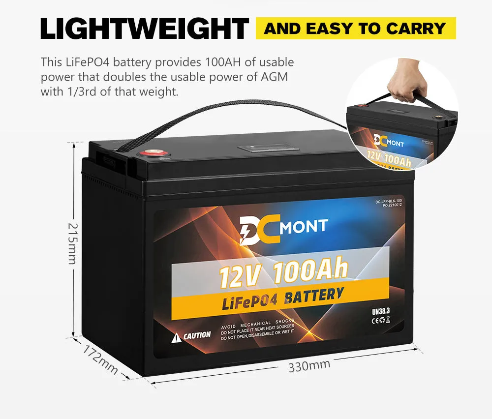 DC MONT 100Ah 12V Lithium Battery LiFePO4 Phosphate Deep Cycle Rechargeable