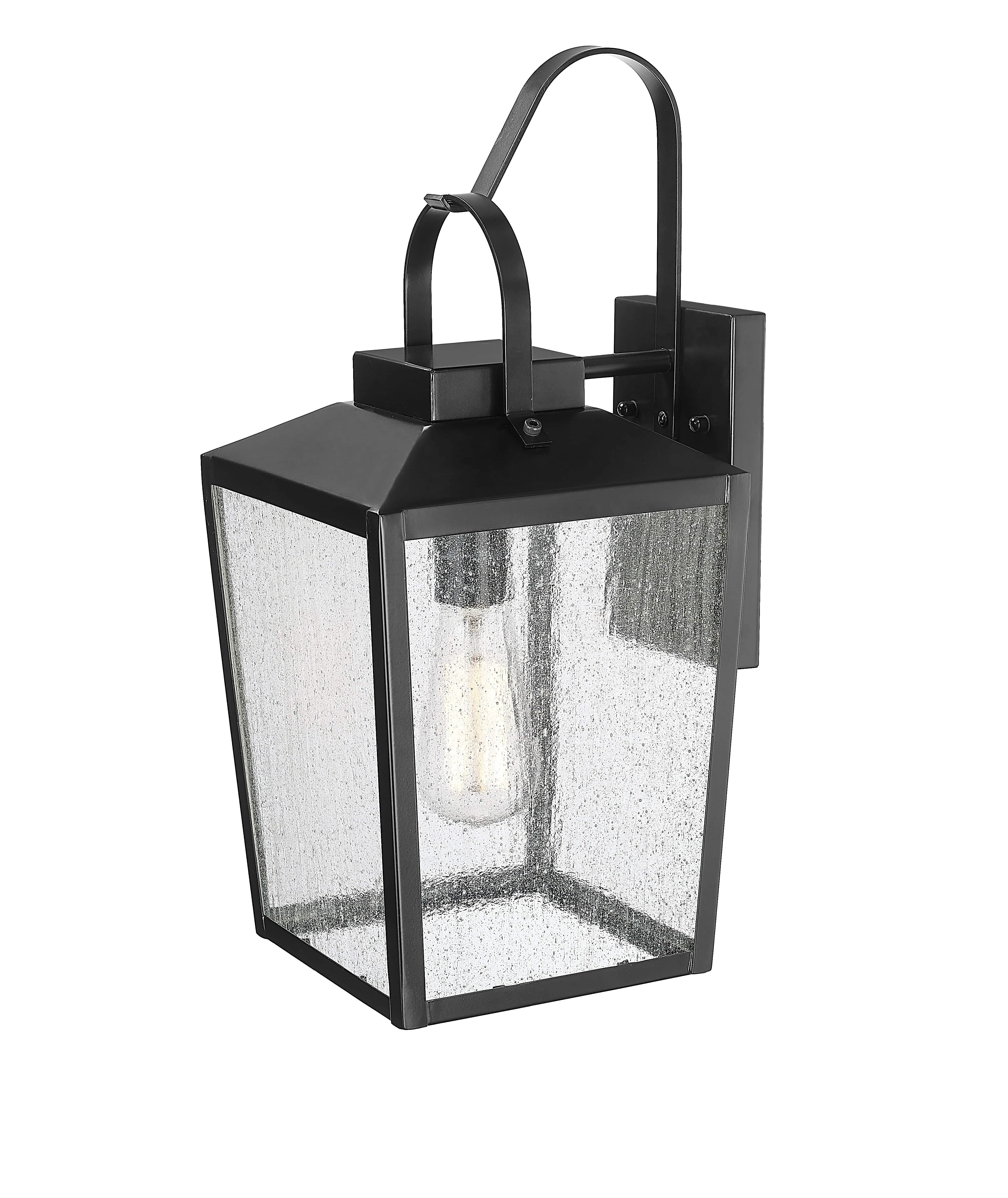 Devens Outdoor Wall Sconce - Powder Coated Black - Clear Seeded Glass - 6.5in. Extension - E26 Medium Base