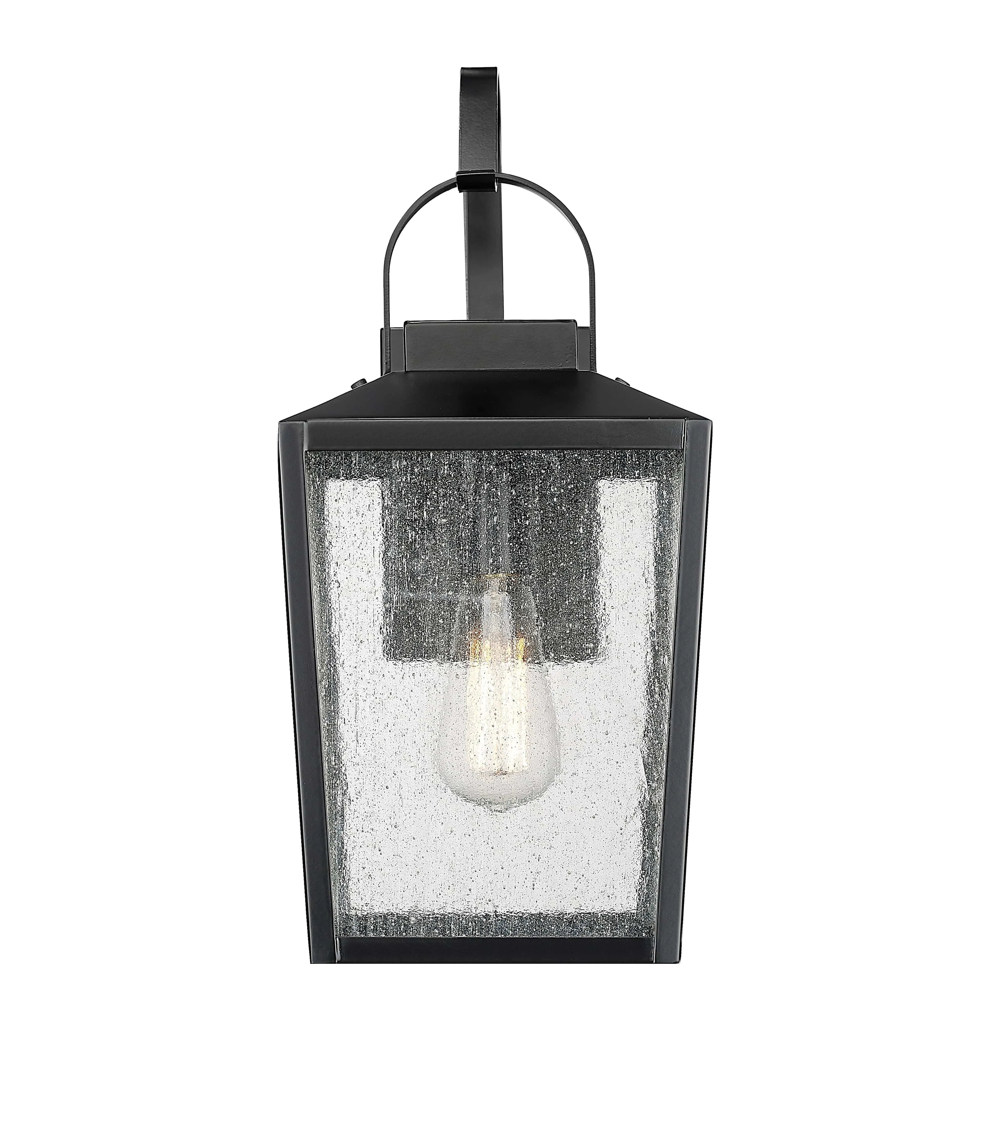 Devens Outdoor Wall Sconce - Powder Coated Black - Clear Seeded Glass - 6.5in. Extension - E26 Medium Base