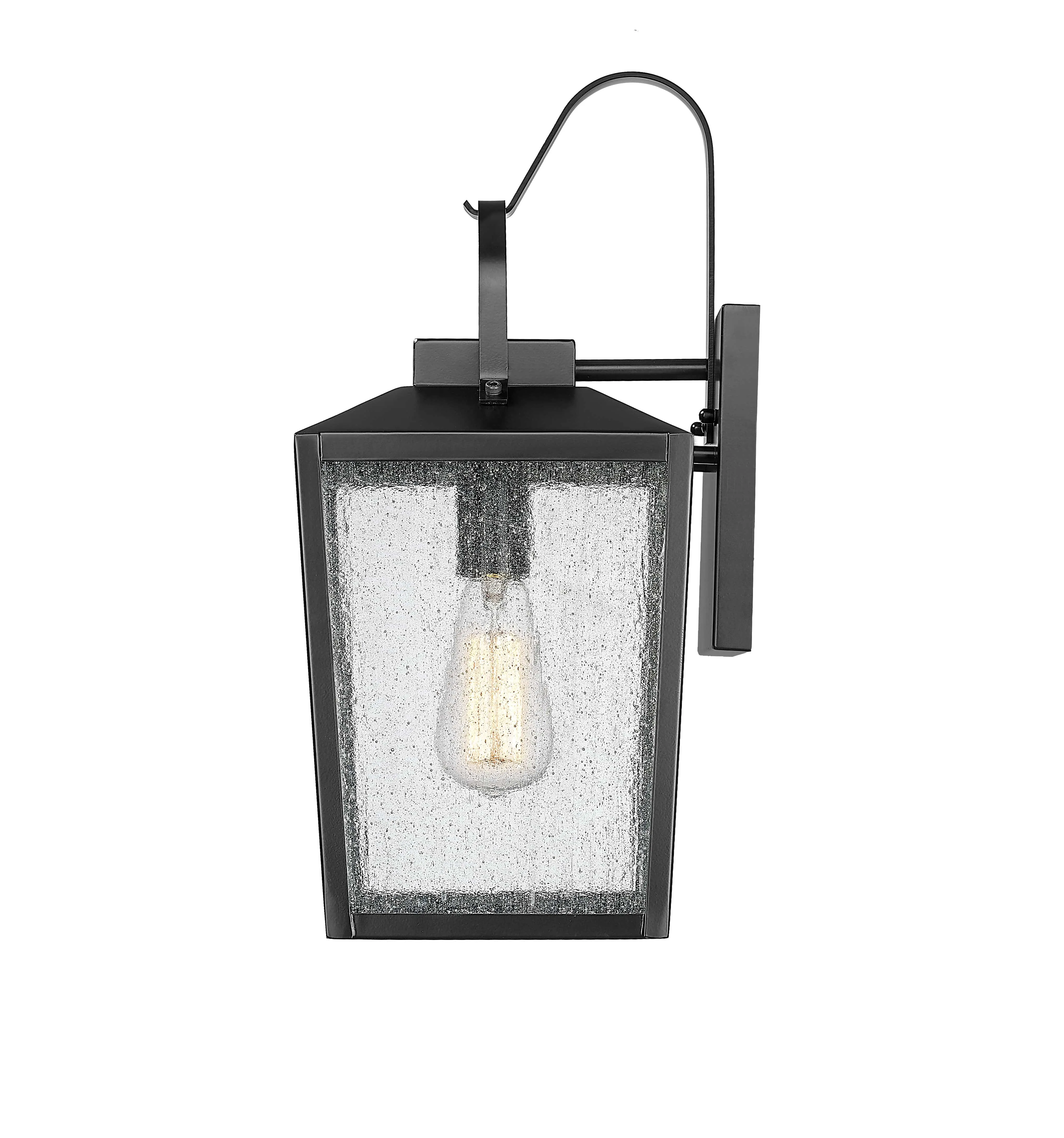 Devens Outdoor Wall Sconce - Powder Coated Black - Clear Seeded Glass - 6.5in. Extension - E26 Medium Base