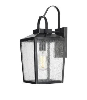 Devens Outdoor Wall Sconce - Powder Coated Black - Clear Seeded Glass - 6.5in. Extension - E26 Medium Base