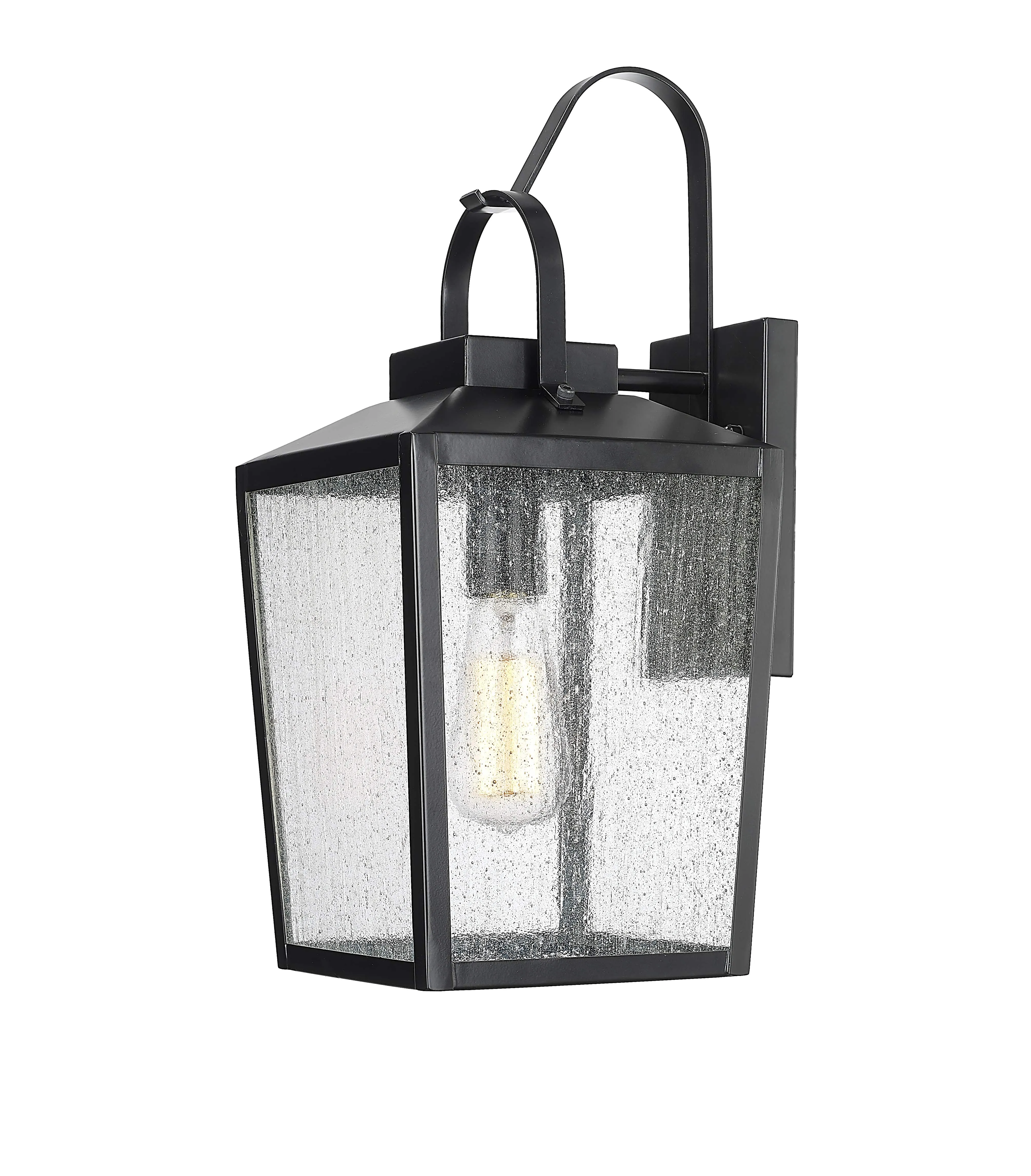 Devens Outdoor Wall Sconce - Powder Coated Black - Clear Seeded Glass - 6.5in. Extension - E26 Medium Base