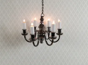 Dollhouse Chandelier 6 Arm Black Chrome 12 Volt Electric 1:12 Scale Miniature