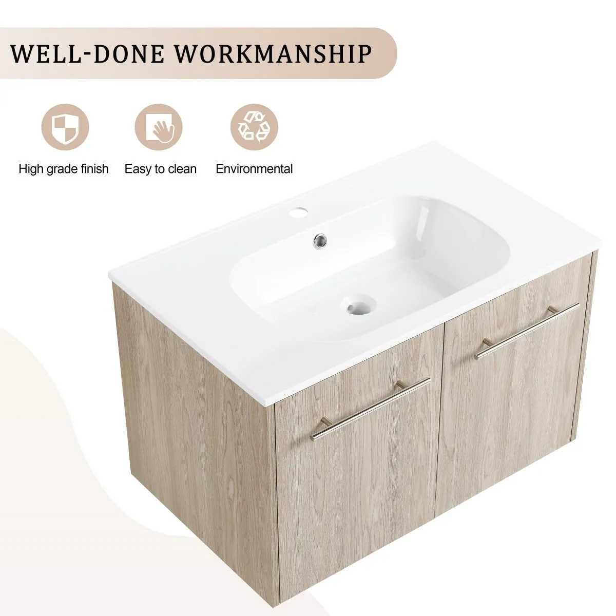 ExBrite 30 Inch Wall Mounted Bathroom Vanity,Wooden With Livingroom