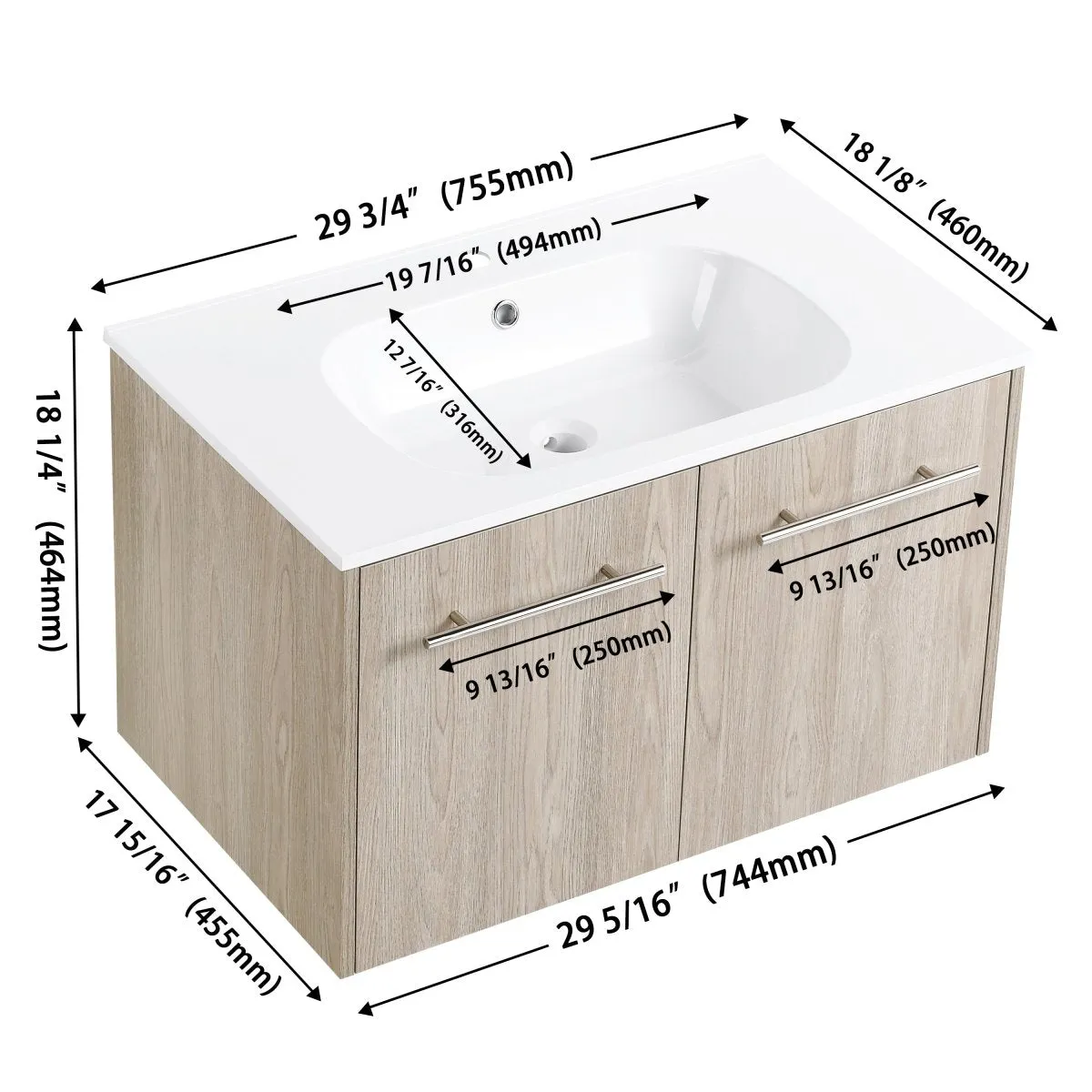 ExBrite 30 Inch Wall Mounted Bathroom Vanity,Wooden With Livingroom