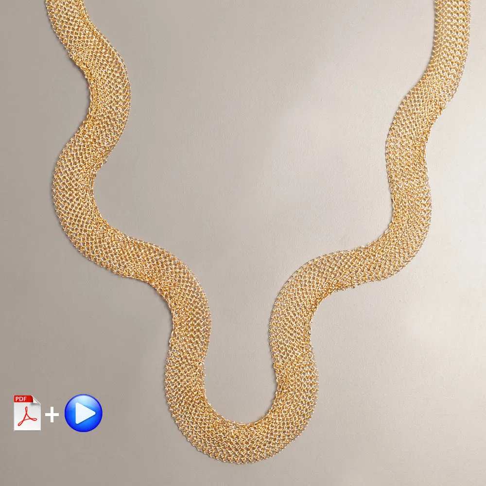 Flow necklace pattern, wire crochet PDF pattern with step by step video tutorial