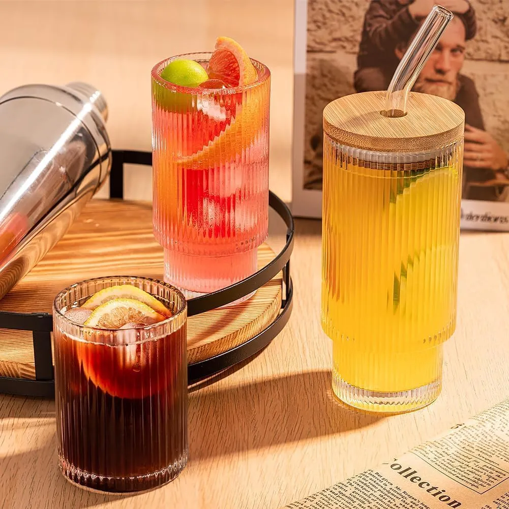 FOMQUAZLI Glass Cups and Coffee Mug with Lids and Glass Straws, Glass Coffee Cups, Spill Proof Glass Coffee Tumbler Mug for Iced Tea Juice Milk Smoothie Mug