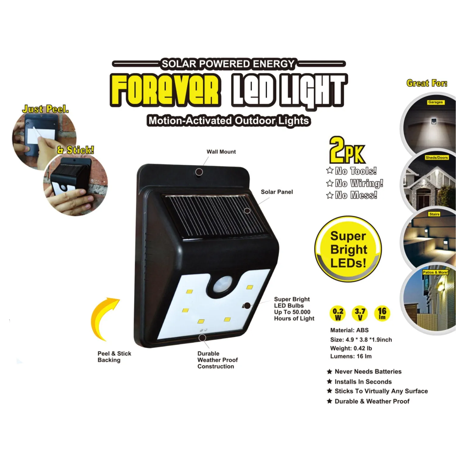 Forever LED Light - Solar Powered Energy Outdoor Lights - Black - Two Pack