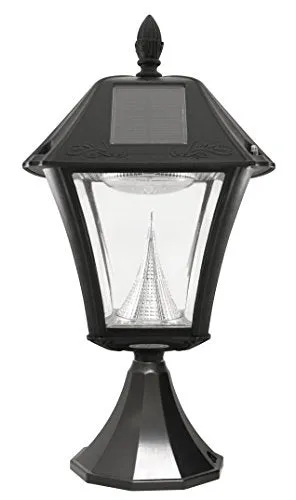 Gama Sonic GS-105FPW-BW Baytown II, Outdoor Solar Light and 3" Pole Pier & Wall Mount Kits, Lamp Only, Bright White LED, Black