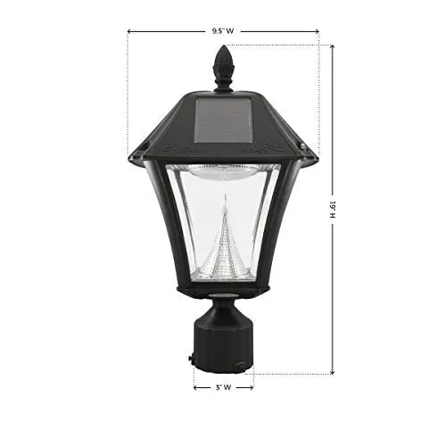 Gama Sonic GS-105FPW-BW Baytown II, Outdoor Solar Light and 3" Pole Pier & Wall Mount Kits, Lamp Only, Bright White LED, Black