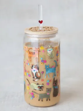 Glass Tumbler with Lid and Straw - Cats