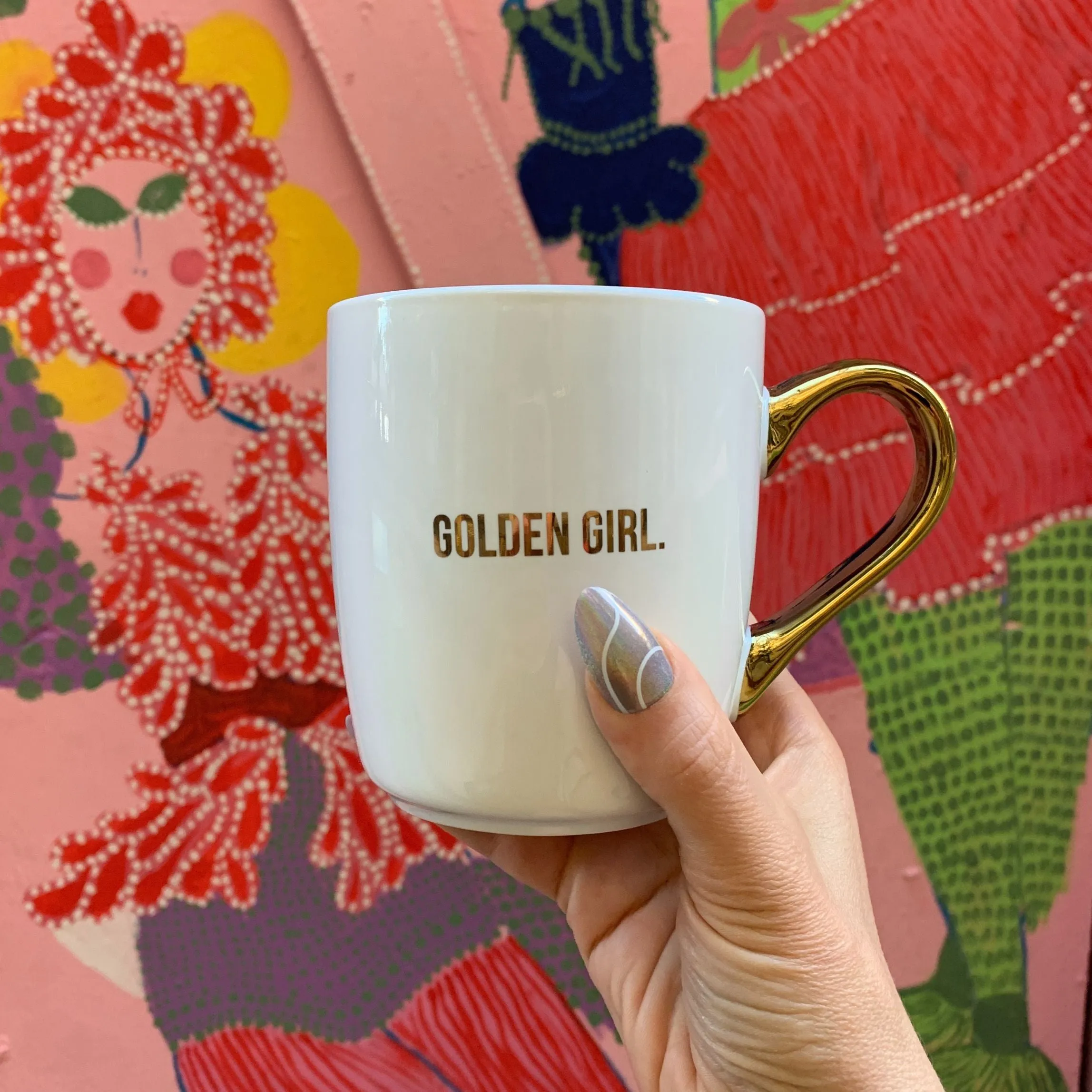 Golden Girl Mug Gold Handle | Stoneware Coffee Tea Cup | 16oz