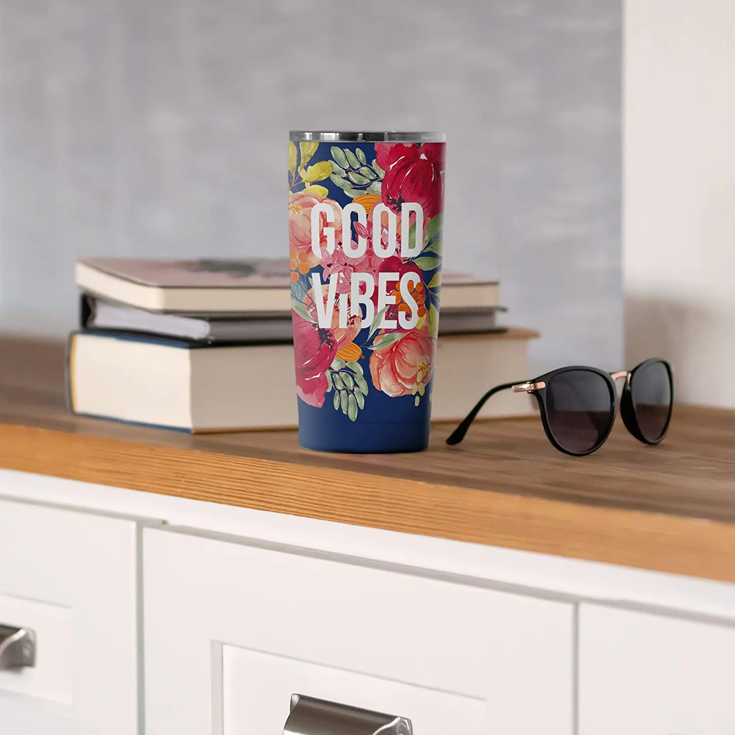 Good Vibes Floral - Insulated Stainless-Steel 17oz Travel Mug