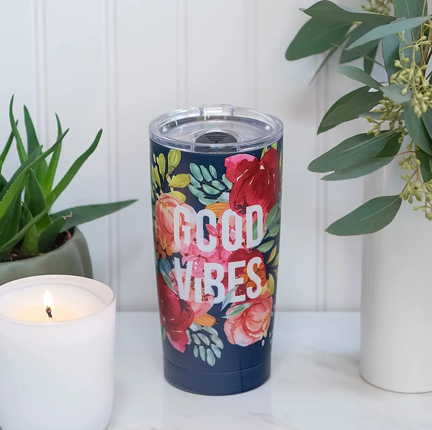 Good Vibes Floral - Insulated Stainless-Steel 17oz Travel Mug