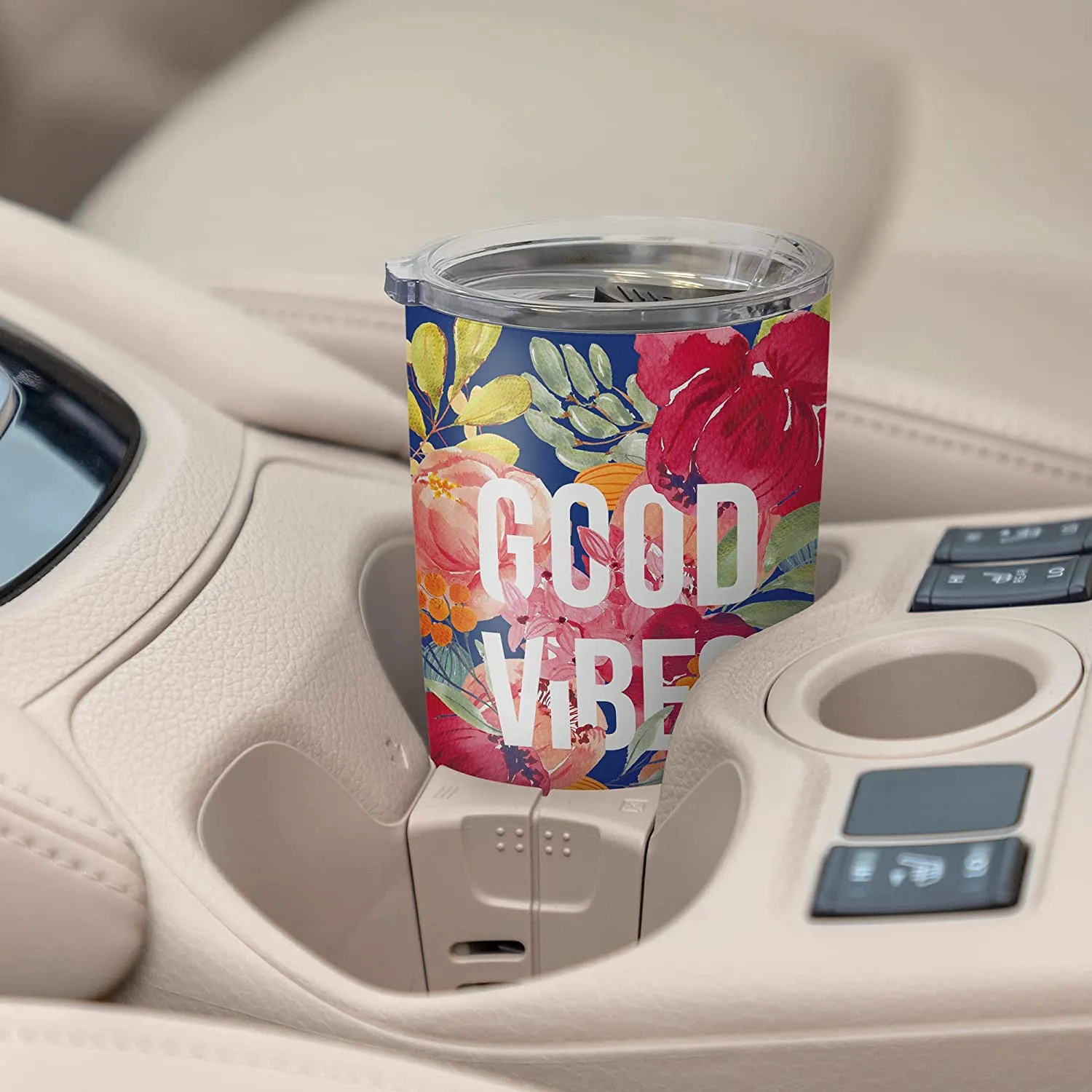 Good Vibes Floral - Insulated Stainless-Steel 17oz Travel Mug