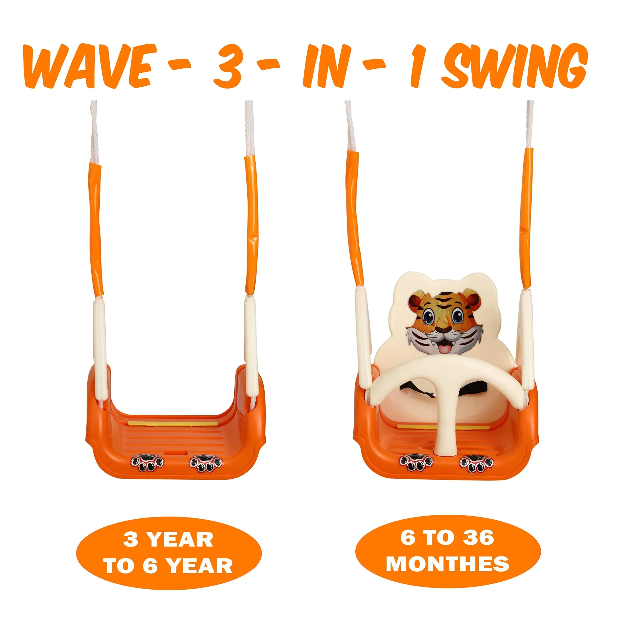 Goyal's Plastic Baby Musical Swing With 4 Stages Multiple Age Settings, 9 Months- 6 Years- (Orange), 39 Centimeters