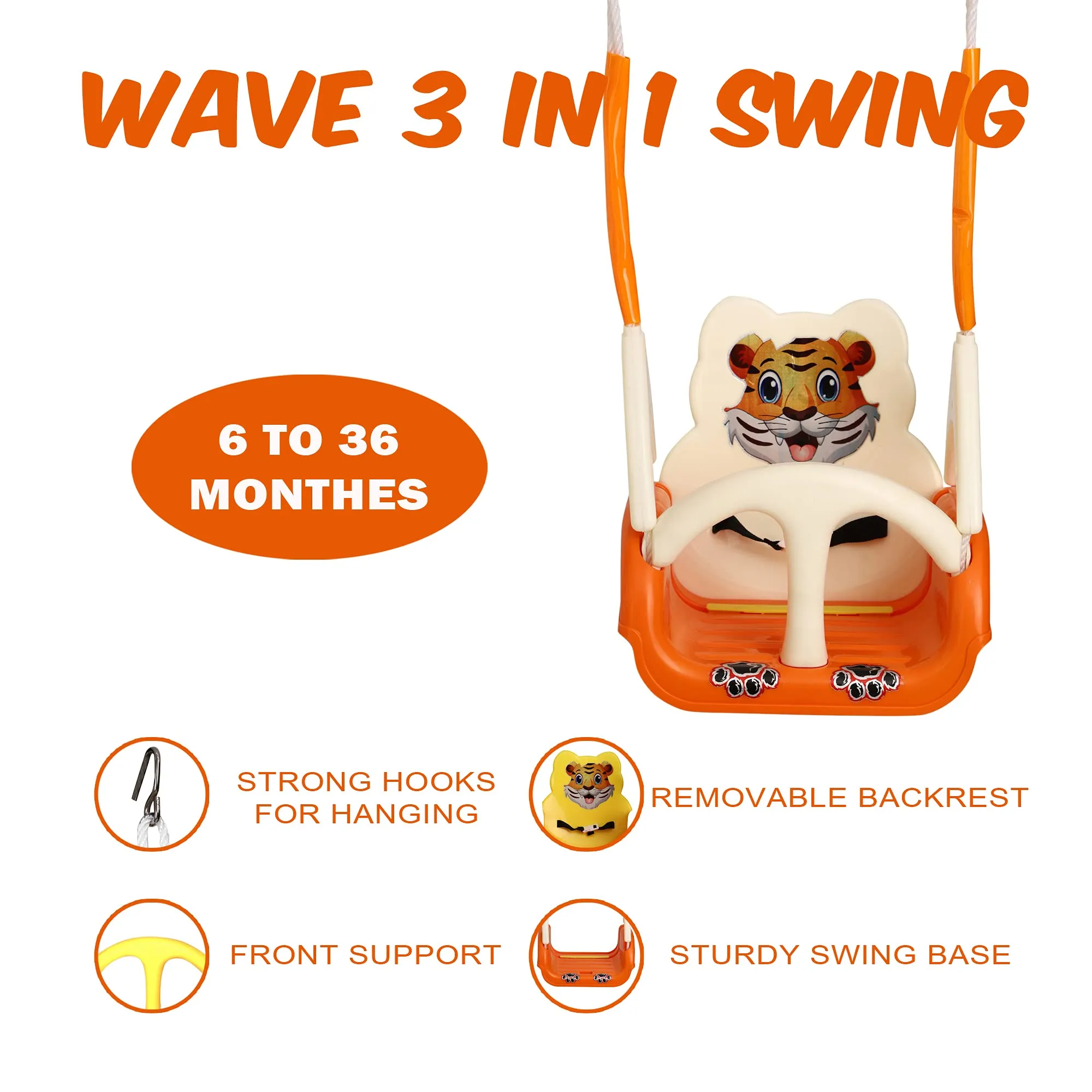 Goyal's Plastic Baby Musical Swing With 4 Stages Multiple Age Settings, 9 Months- 6 Years- (Orange), 39 Centimeters