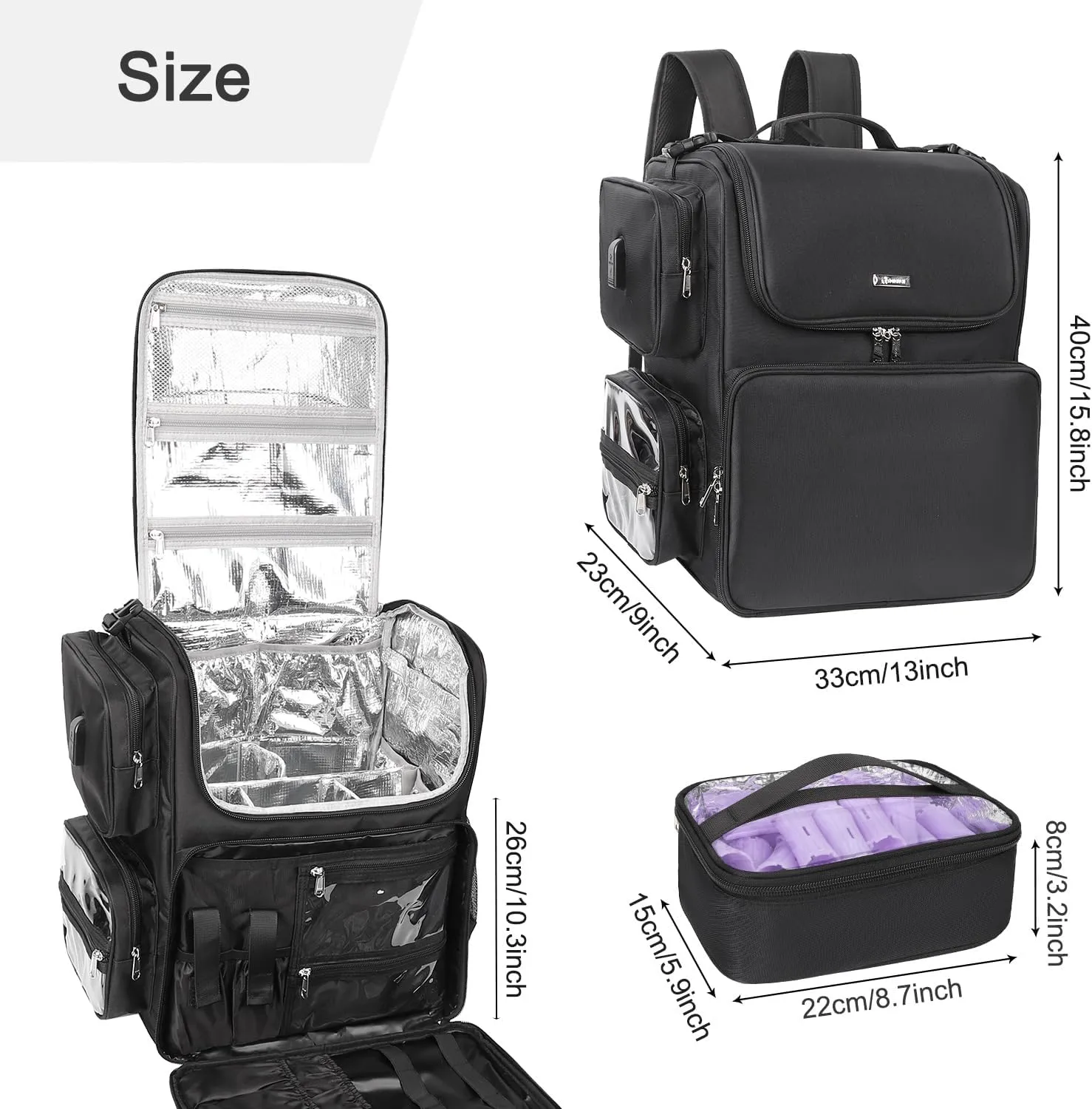 Hair Stylist Travel Makeup Backpack with Heat Insulation Full Layer