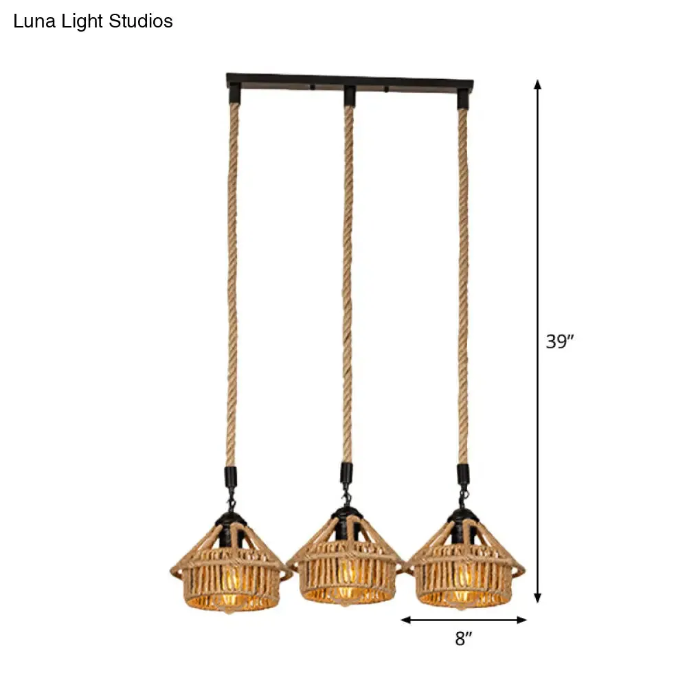 Handcrafted Cottage Brown Multi-Pendant Light Fixture with Rope Detail - Round/Linear Canopy (3/6 Lights)