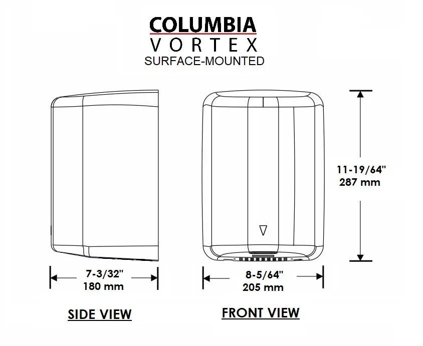 HD-625, COLUMBIA VORTEX (208V-240V) Stamped Steel White Porcelain High Speed Hand Dryer