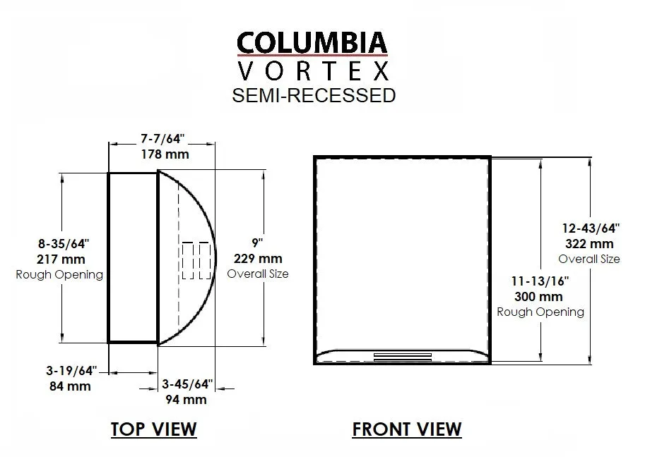 HD-647 COLUMBIA VORTEX (208V-240V) Stamped Steel Brushed Chrome Recessed High-Speed Hand Dryer