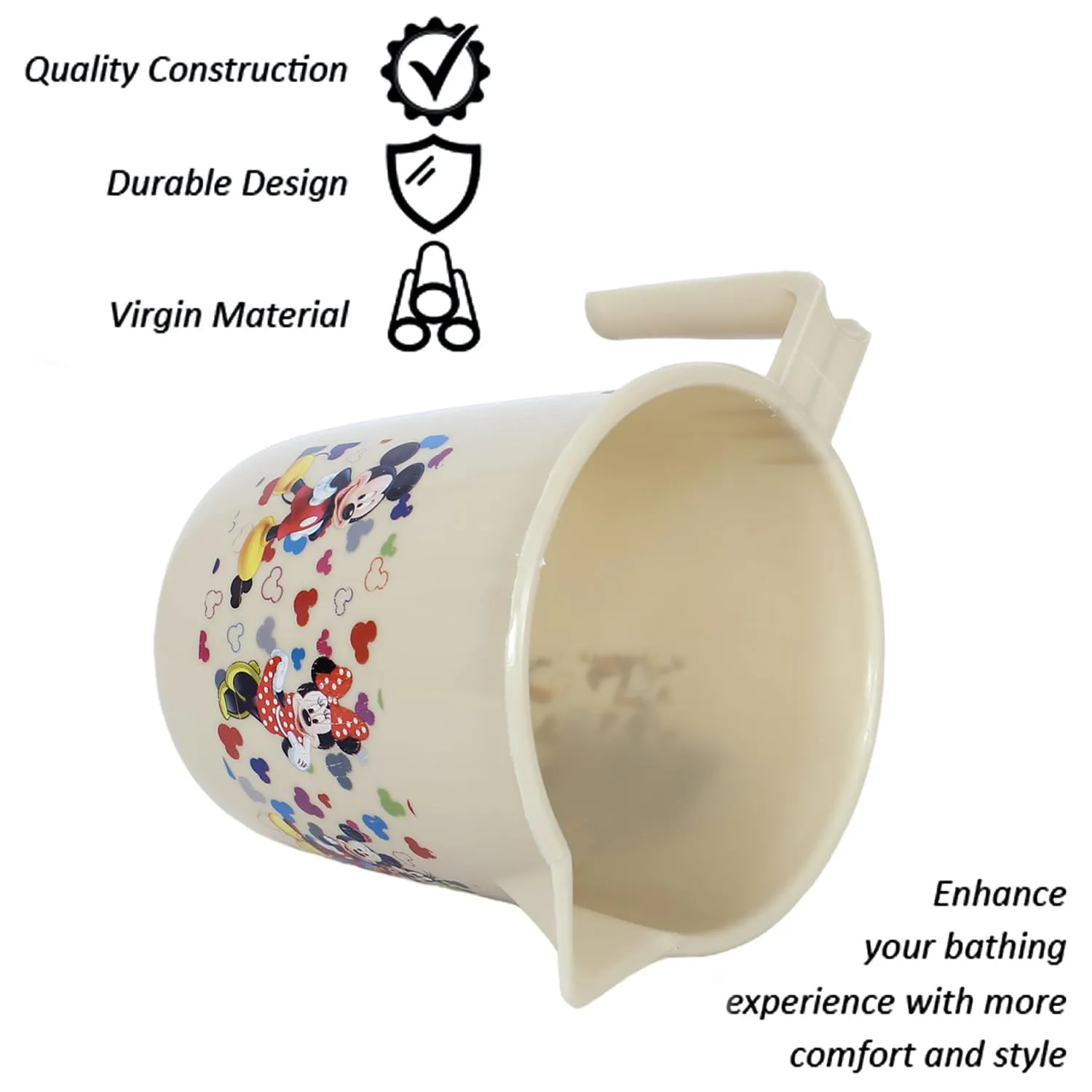 Heart Home Disney Team Bathroom Mug | Plastic Bath Mug for Bathroom | Mug for Bathroom | Mug for Toilet | Washroom Jug | 111 Bath Mug | 1 LTR | Pack of 4 | Multi