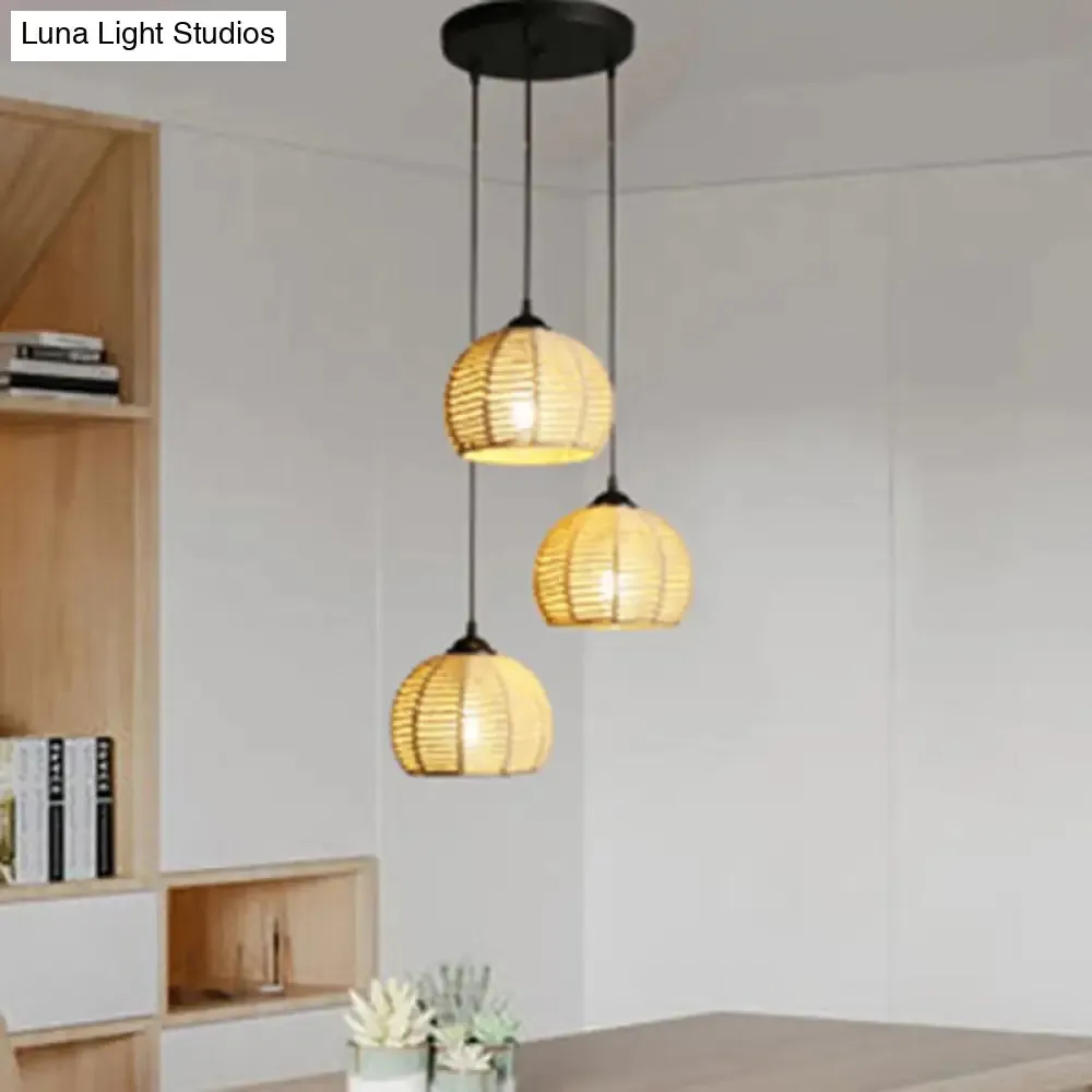 Hemispherical Farmhouse Hanging Lamp - 1-Light Hemp Rope Pendant Light for Dining Room