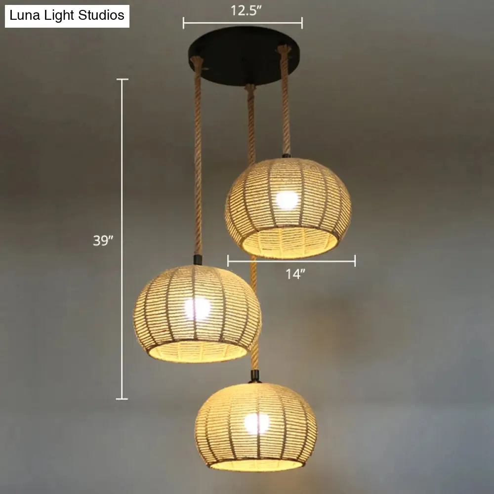 Hemispherical Farmhouse Hanging Lamp - 1-Light Hemp Rope Pendant Light for Dining Room