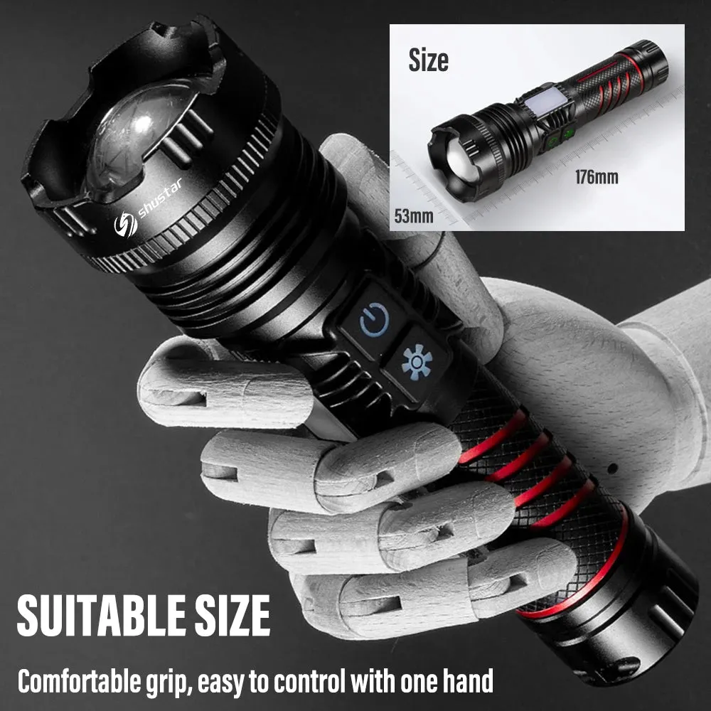 High Power LED Flashlight Torch with 30W Wick and Double Side Lights Lighting Distance 1500M Waterproof Tactical Hunting Lights