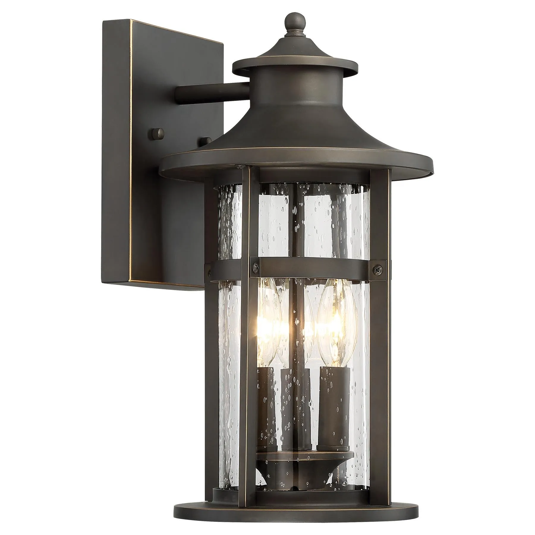 Highland Ridge 3-Light Outdoor Wall Lamp in Oil Rubbed Bronze with Gold High & Clear Seedy Glass