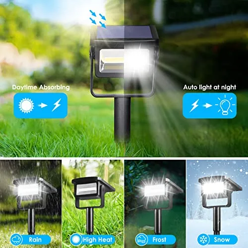 HUYIENO 2PK Solar Outdoor Lights Garden Pathway Spot Lights Ground/Wall Mounting 2 Lighting Modes for Outdoor Landscape