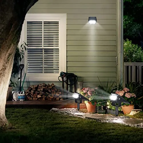 HUYIENO 2PK Solar Outdoor Lights Garden Pathway Spot Lights Ground/Wall Mounting 2 Lighting Modes for Outdoor Landscape