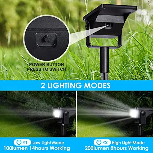 HUYIENO 2PK Solar Outdoor Lights Garden Pathway Spot Lights Ground/Wall Mounting 2 Lighting Modes for Outdoor Landscape