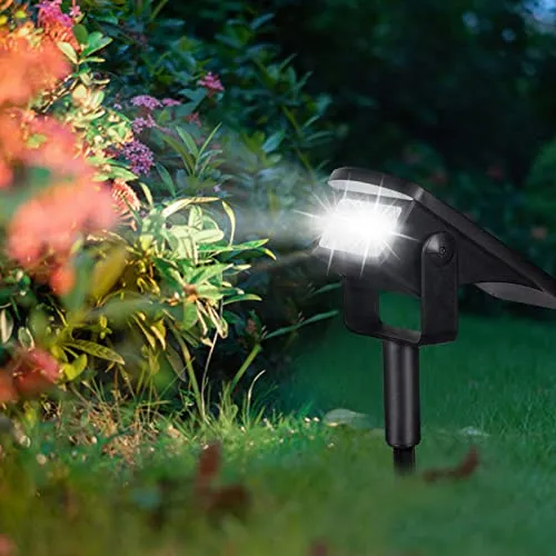 HUYIENO 2PK Solar Outdoor Lights Garden Pathway Spot Lights Ground/Wall Mounting 2 Lighting Modes for Outdoor Landscape