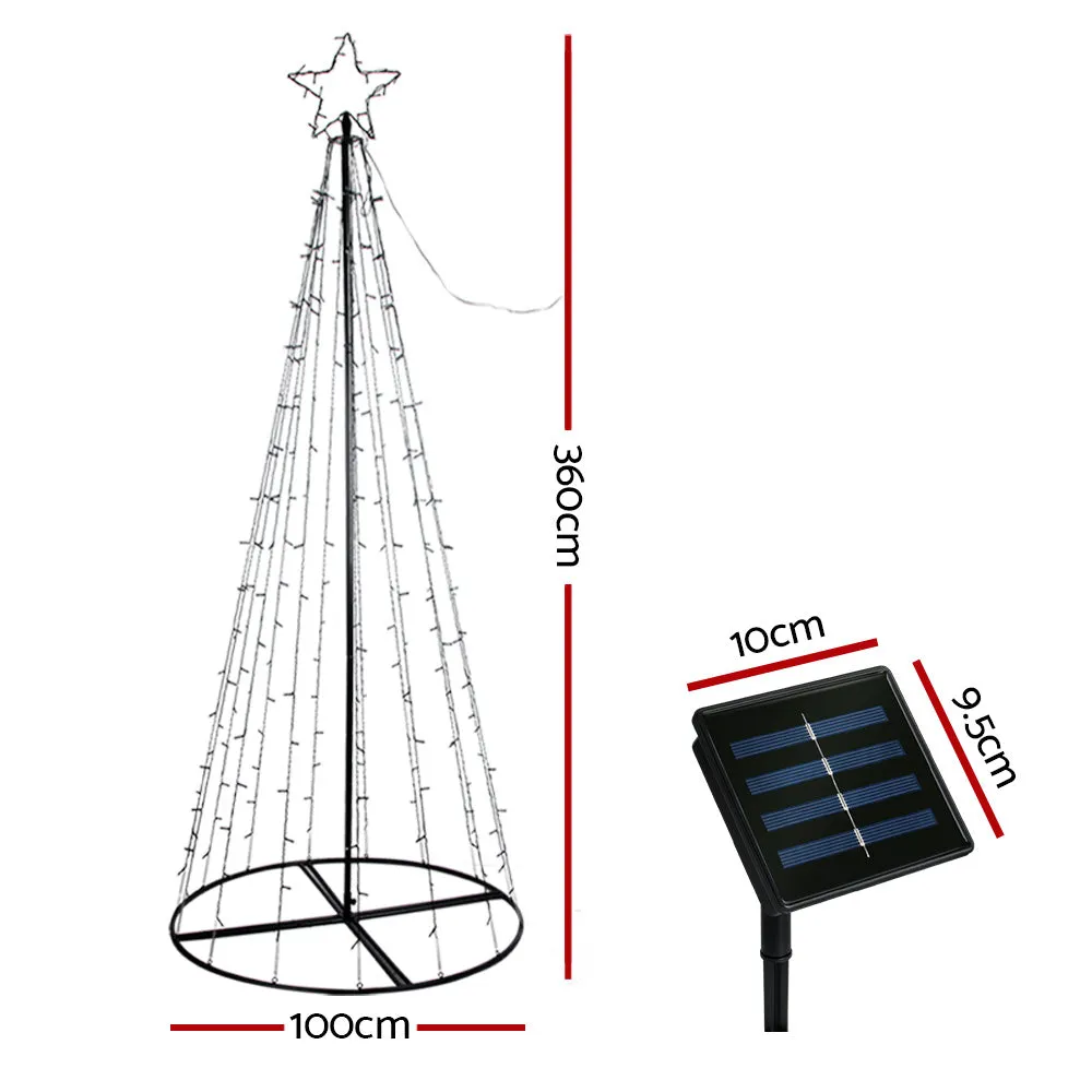 Jollys Solar Christmas Tree 3.6M LED Xmas Tree 8 Light Modes Warm White