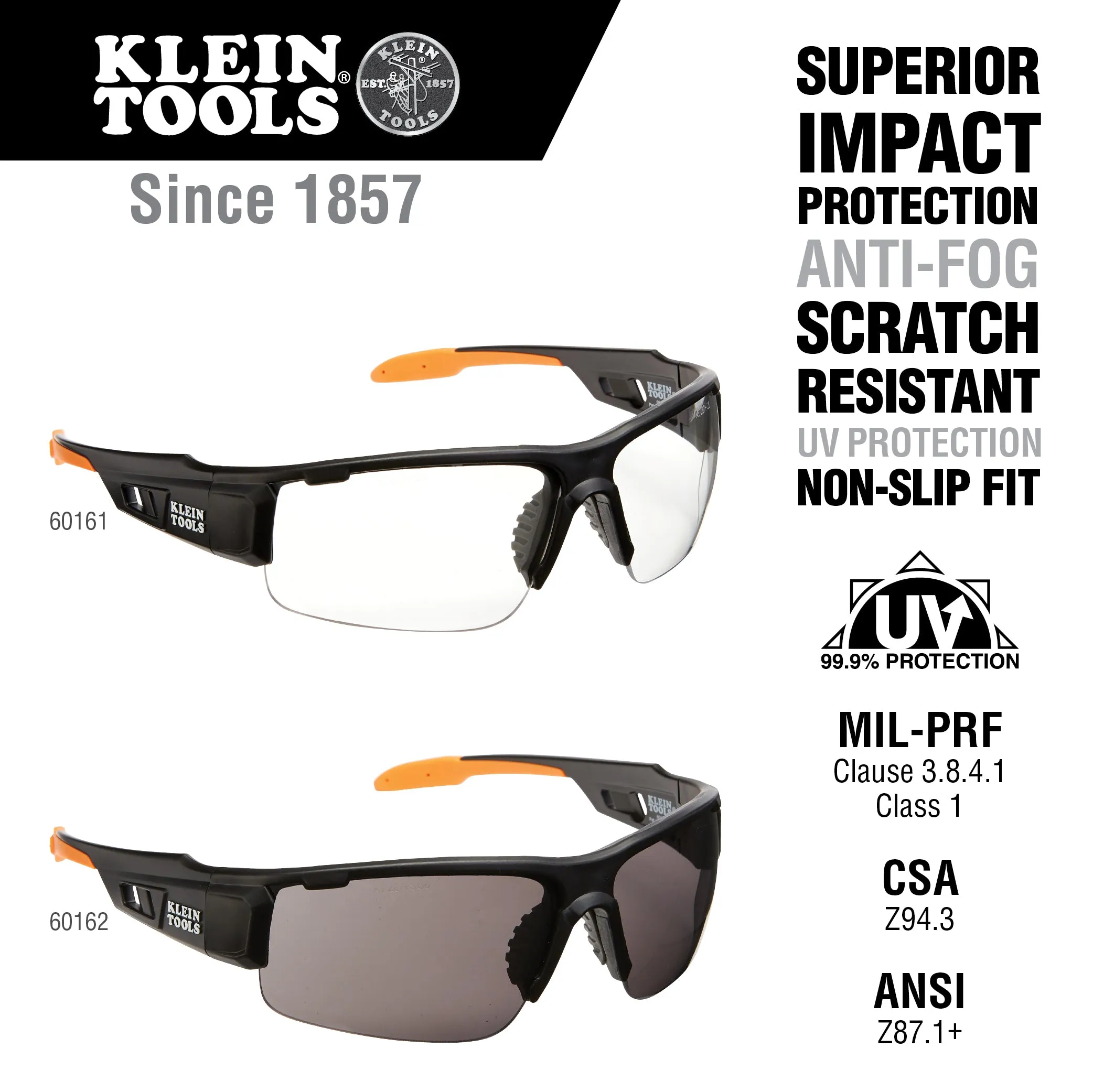 Klein 60162 Professional Safety Glasses, Gray Lens