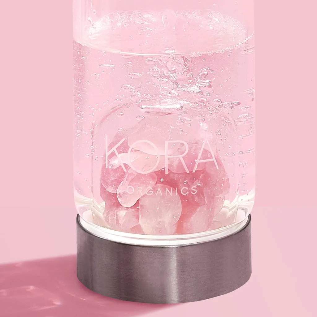 KORA X VitaJuwel Rose Quartz Glass Water Bottle