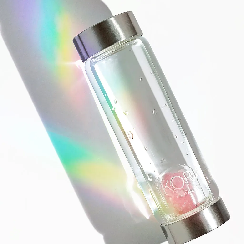 KORA X VitaJuwel Rose Quartz Glass Water Bottle