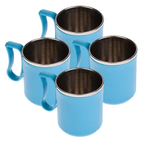 Kuber Industries Coffee Mug|Inside Stainless Steel Double Wall Tea Cup|Outside Plastic Stylish Milk Mug for Kids & Adults|Pack of 4 (Sky Blue)