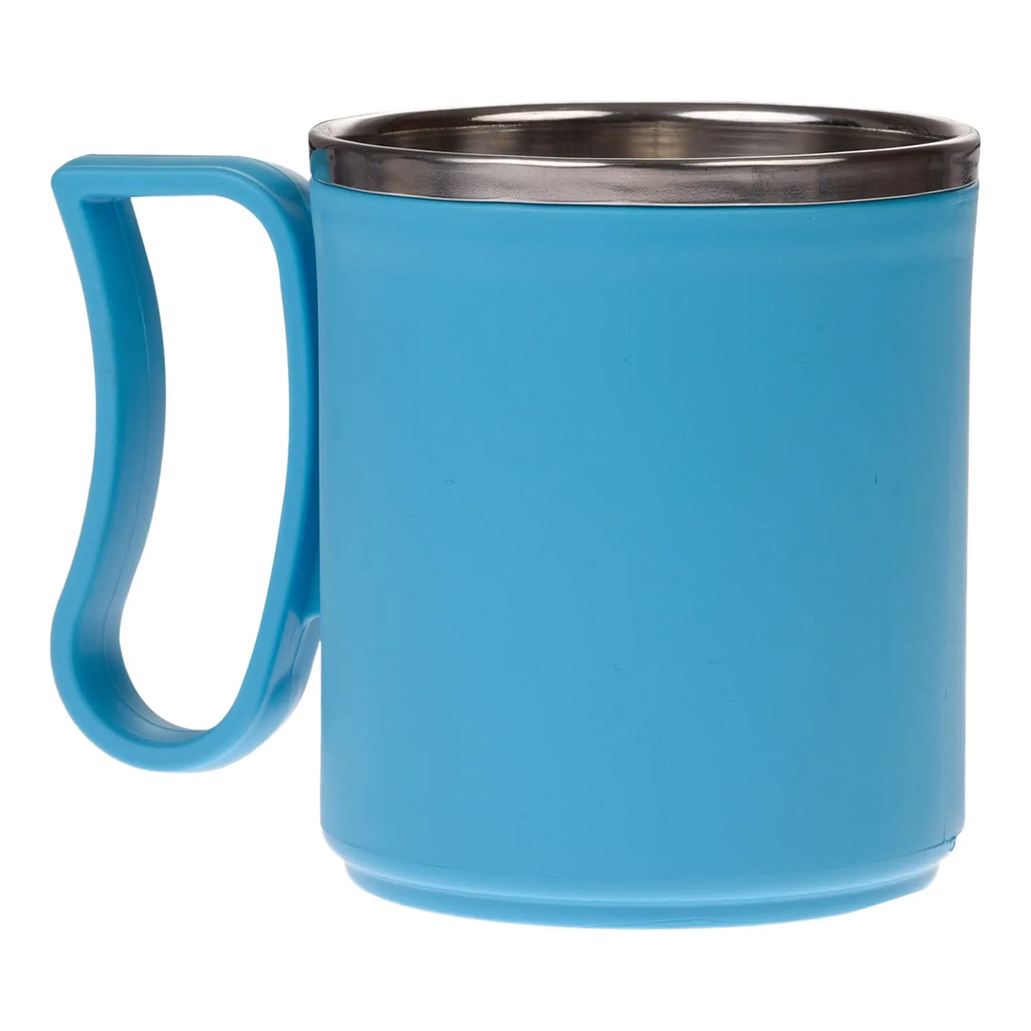 Kuber Industries Coffee Mug|Inside Stainless Steel Double Wall Tea Cup|Outside Plastic Stylish Milk Mug for Kids & Adults|Pack of 4 (Sky Blue)