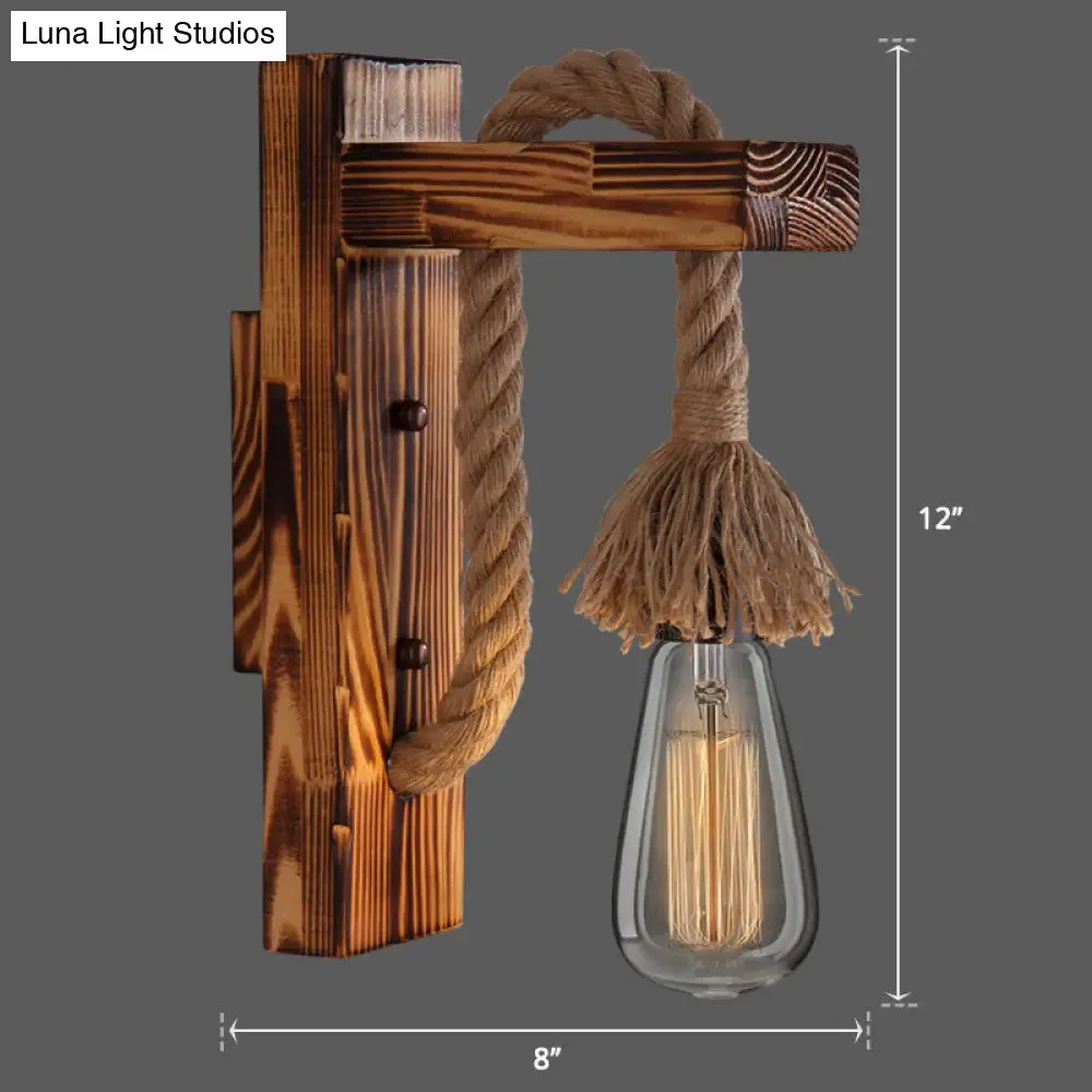 L-Shaped Wooden Lantern Wall Light with Rope Arm - Perfect Farmhouse Bedroom Lighting