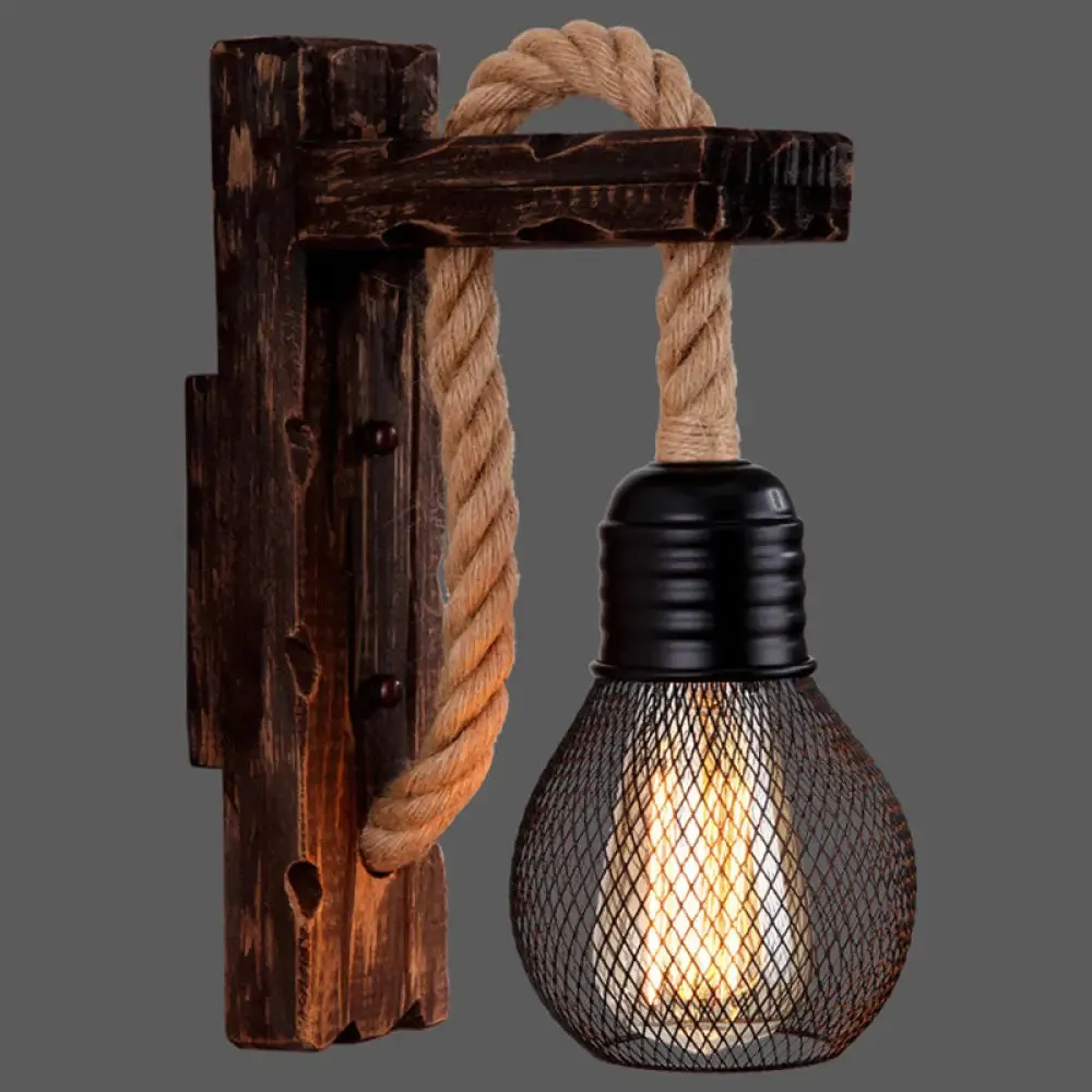 L-Shaped Wooden Lantern Wall Light with Rope Arm - Perfect Farmhouse Bedroom Lighting