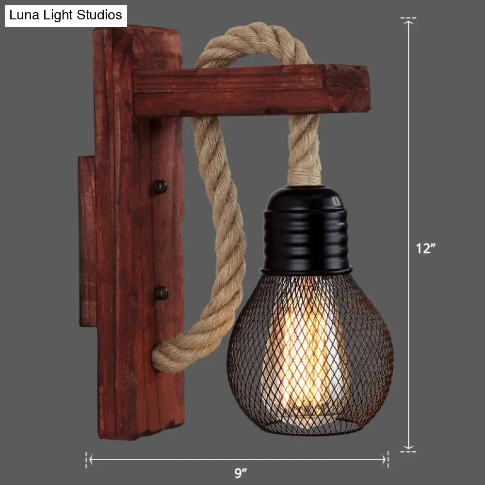 L-Shaped Wooden Lantern Wall Light with Rope Arm - Perfect Farmhouse Bedroom Lighting