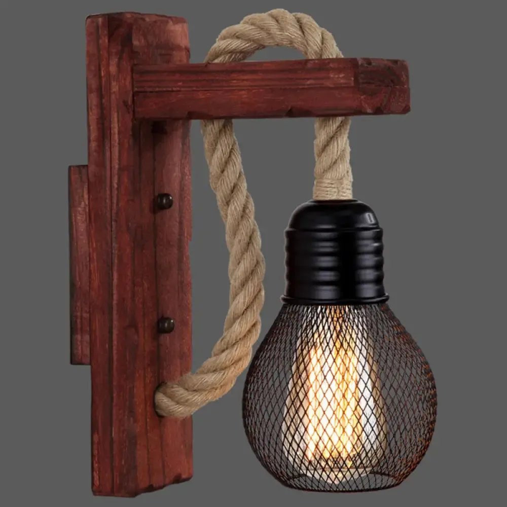 L-Shaped Wooden Lantern Wall Light with Rope Arm - Perfect Farmhouse Bedroom Lighting