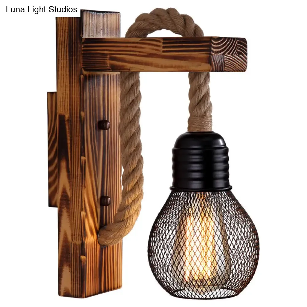 L-Shaped Wooden Lantern Wall Light with Rope Arm - Perfect Farmhouse Bedroom Lighting