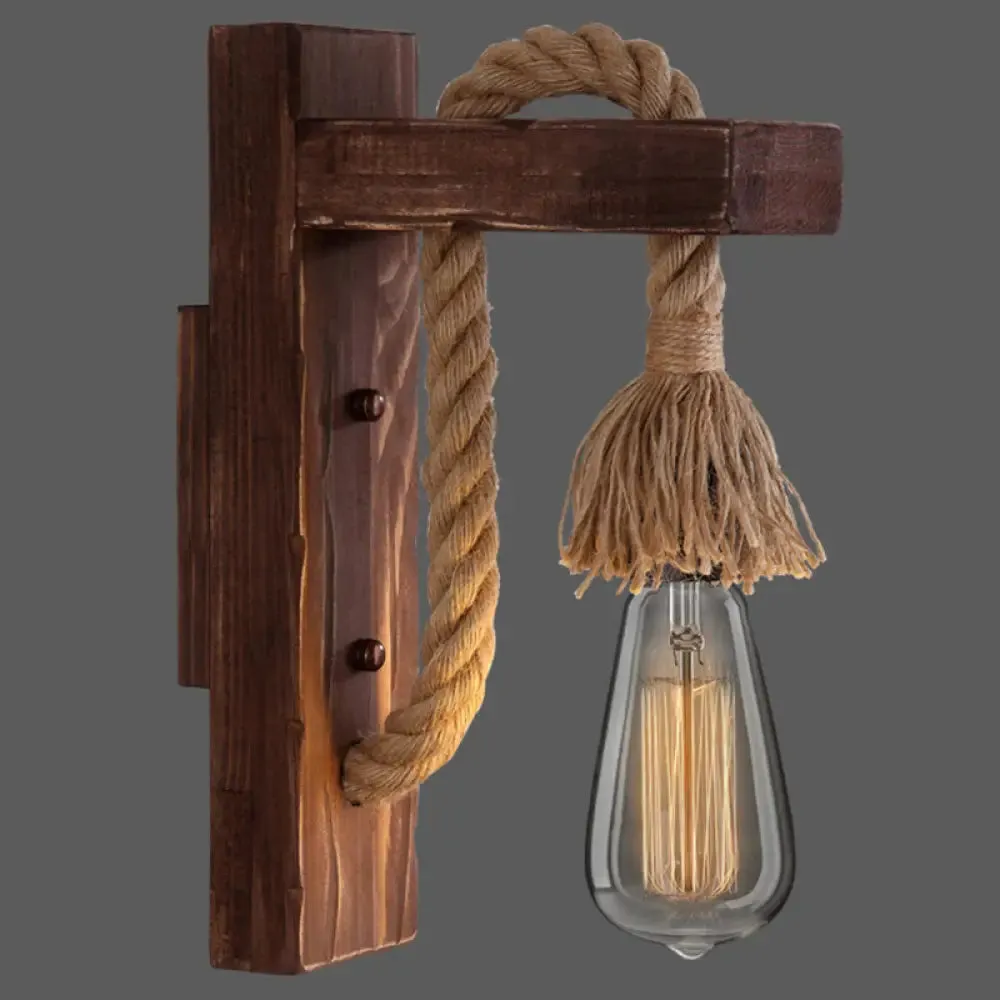 L-Shaped Wooden Lantern Wall Light with Rope Arm - Perfect Farmhouse Bedroom Lighting